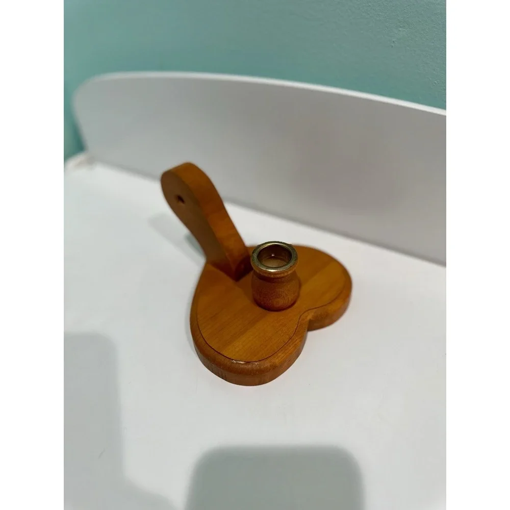 1989 Vintage Wooden Goose Heart Candlestick Holder Granny Decor